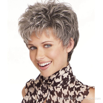 Wholesale heat resistant short curly synthetic silver-gray wig synthetic hair wigs for women